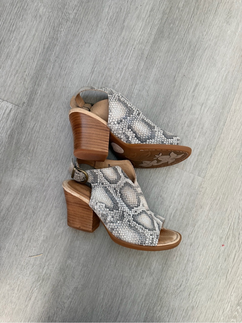 Women’s Born Moraine Snake-Print Block Heel Sandals - Gray